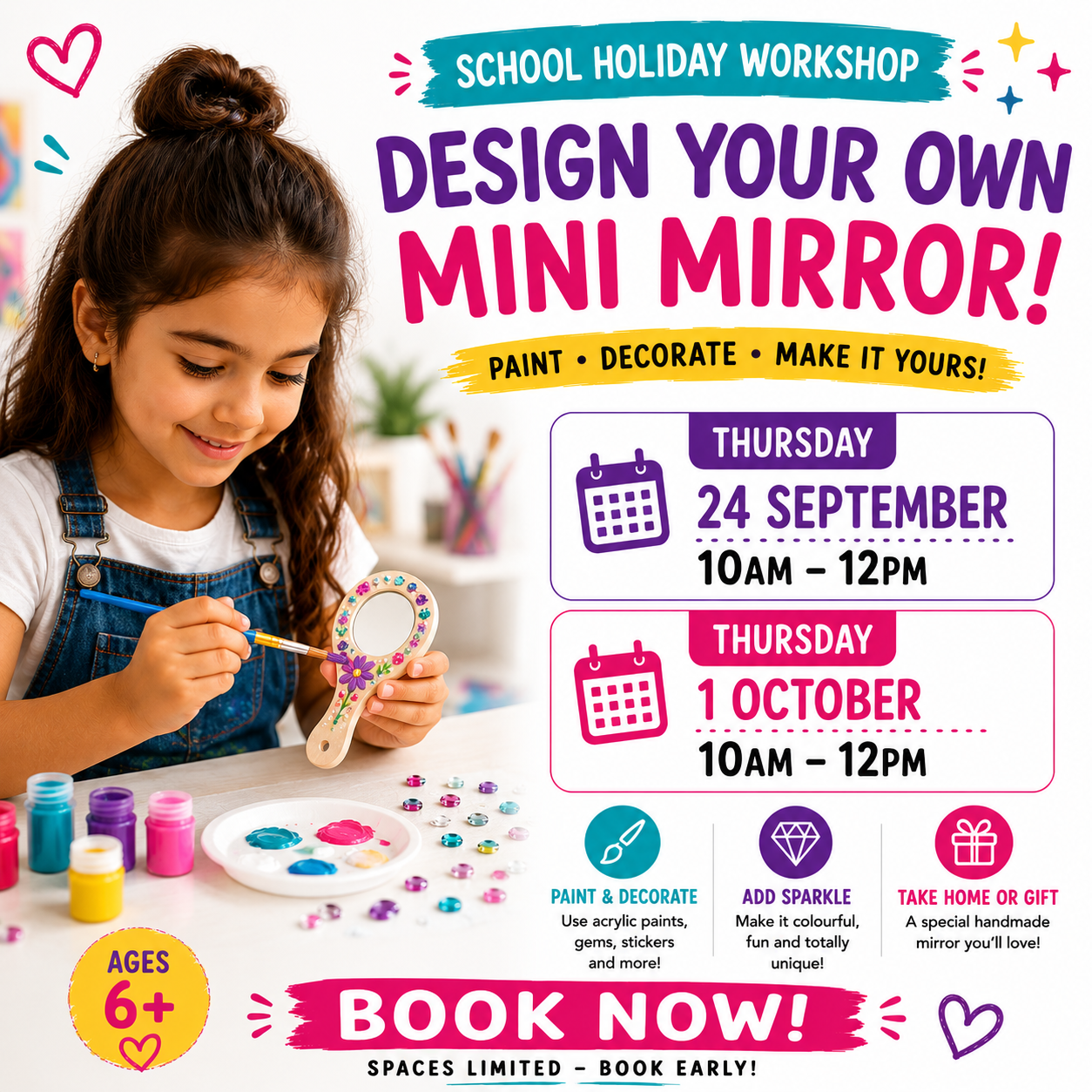 Design Your mini moirror workshop for children over 6 years old. 