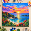team-building-puzzle-painting-auckland.png	Group painting connected puzzle pieces to create a shared coastal landscape